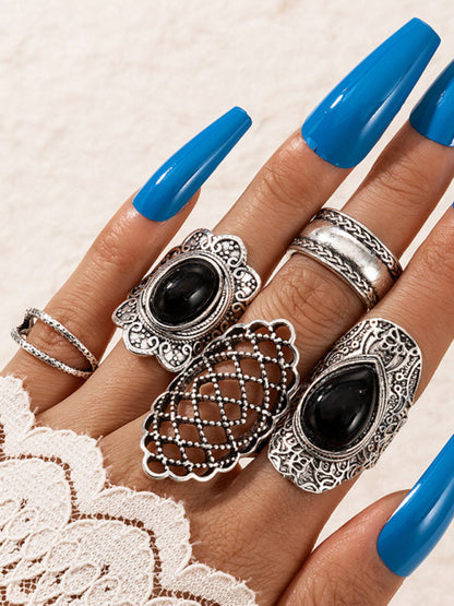 Ring Set Exaggerated Personality Retro Drip Oil Cross Hollow 5-Set Combination Jewelry