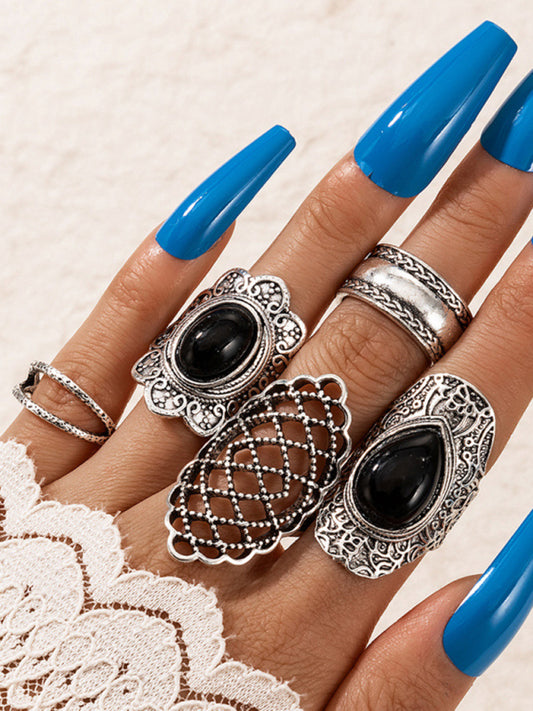 Ring Set Exaggerated Personality Retro Drip Oil Cross Hollow 5-Set Combination Jewelry