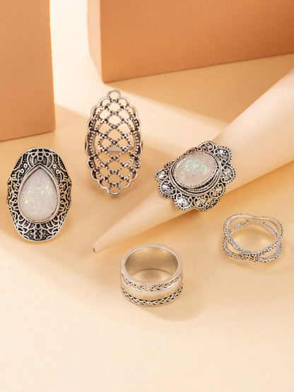Ring Set Exaggerated Personality Retro Drip Oil Cross Hollow 5-Set Combination Jewelry