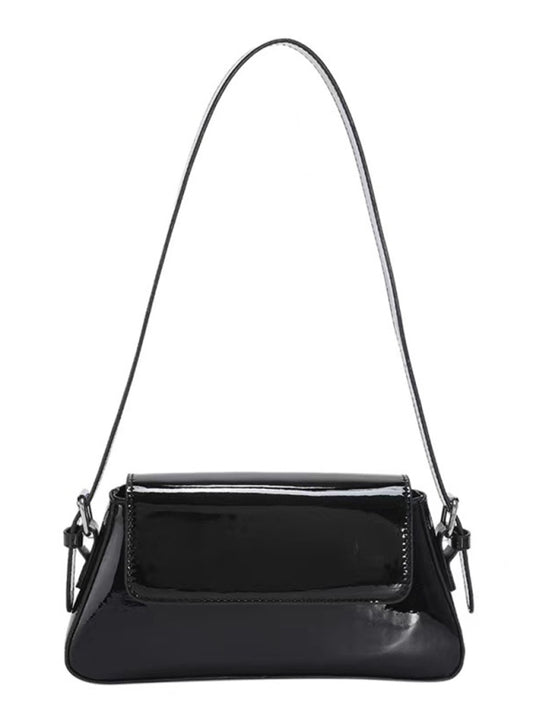 Shoulder Patent Leather Baguette Texture Glossy Bag