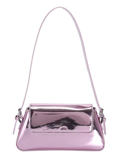 Shoulder Patent Leather Baguette Texture Glossy Bag