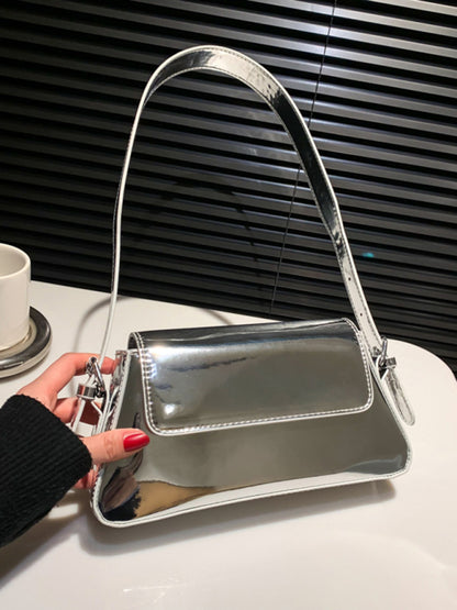 Shoulder Patent Leather Baguette Texture Glossy Bag