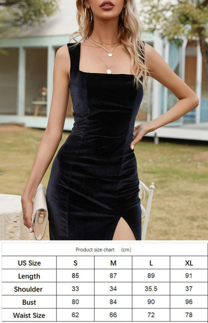 Velvet Cake Square Neck Slit Mini Dress