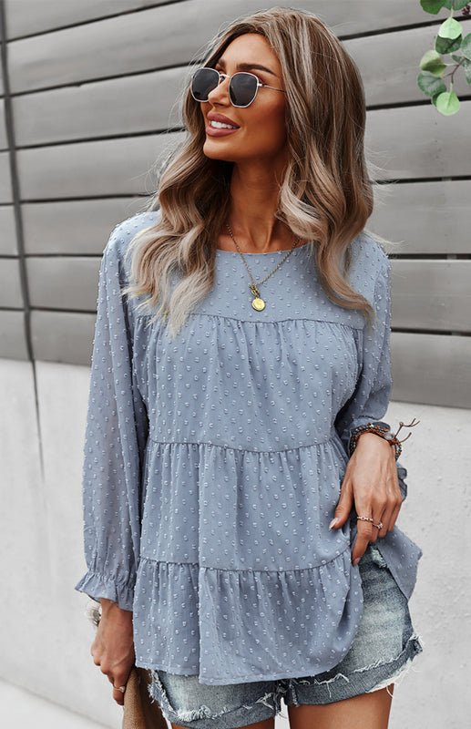Jacquard Texture Layered Long Sleeve Top