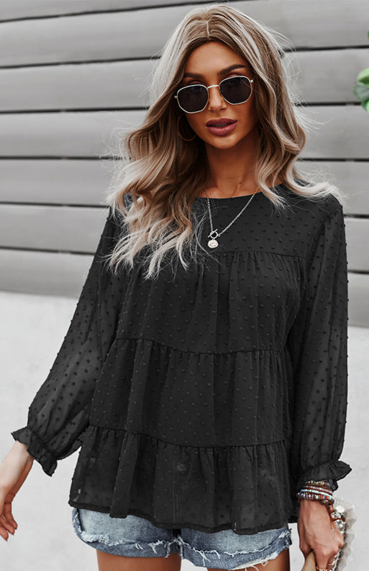 Jacquard Texture Layered Long Sleeve Top