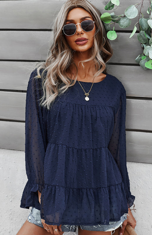 Jacquard Texture Layered Long Sleeve Top