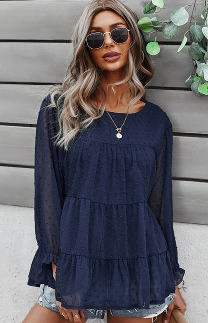 Jacquard Texture Layered Long Sleeve Top
