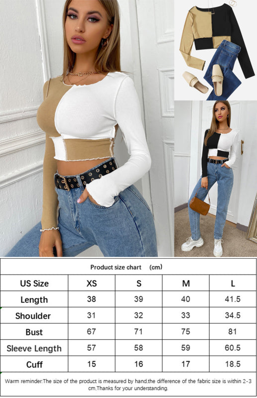 Harlequin Monochrome Reverse Stitch Long Sleeve Crop Top