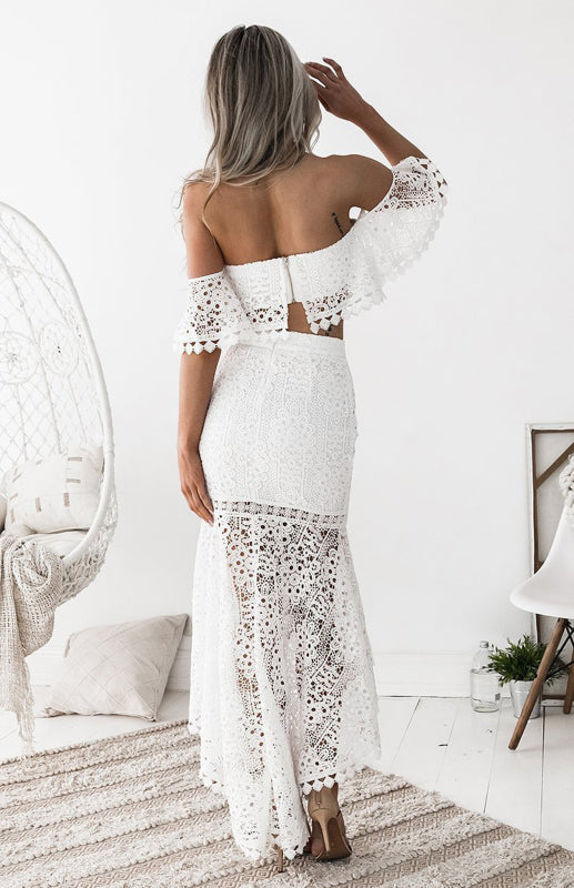 Lace Off Shoulder Midriff and Skirt Set