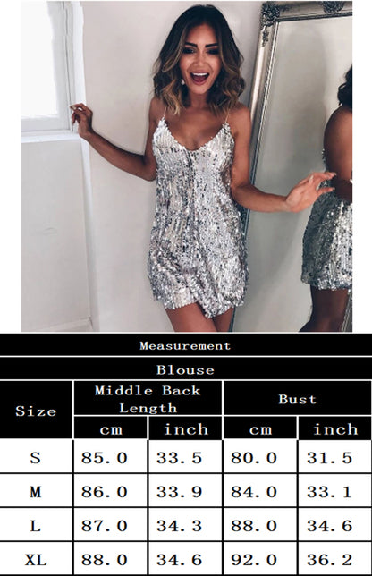 Casual Sequined V-Neck Slip Dress