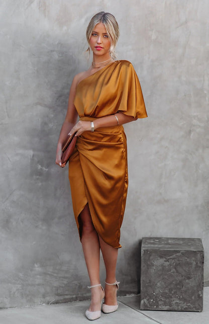 Eos Parthenon Asymetrical Satin Look Toga Dress