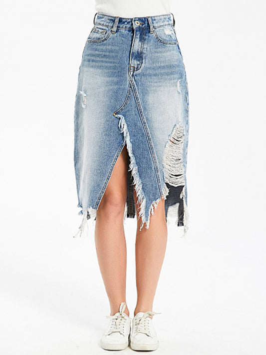 Ripped Grunge Distressed  Demin Skirt