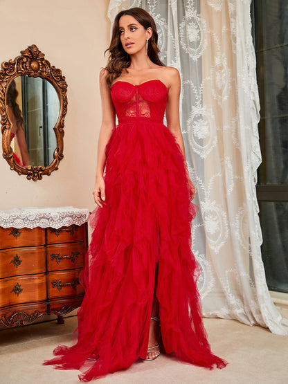Lace Mesh Tube Top Dress