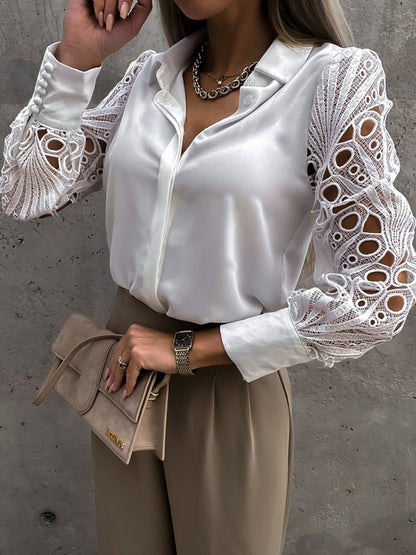 Lace Panel Long Sleeve Shirt Top