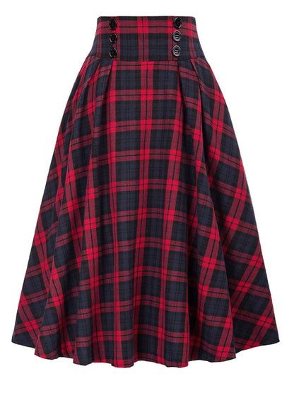 Tartan Victorian Buttons High Waist Midi Skirt