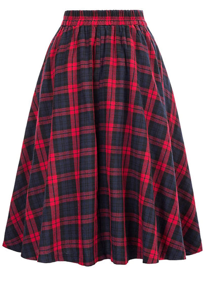 Tartan Victorian Buttons High Waist Midi Skirt