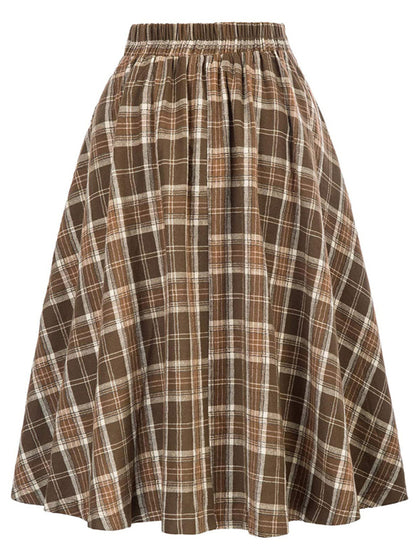Tartan Victorian Buttons High Waist Midi Skirt