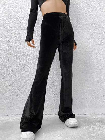 Velvet High Waist Black Flares