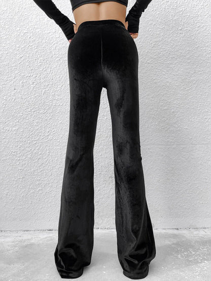 Velvet High Waist Black Flares