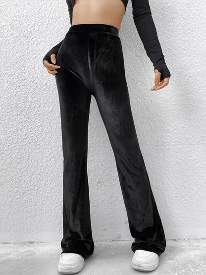 Velvet High Waist Black Flares