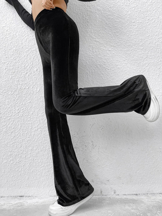 Velvet High Waist Black Flares