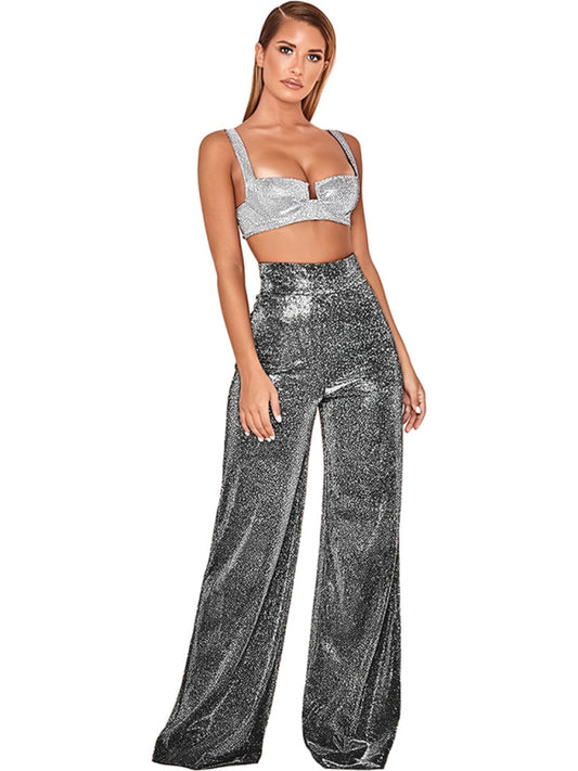 Disco Glitter Wide Leg High Waist Bell Bottom Flares