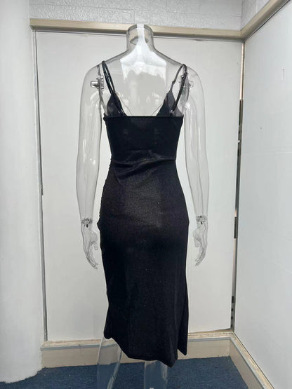 Glitter High Slit Deep V Sling Mini Dress