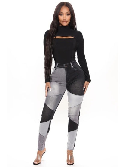 Colorblock Denim Skinny Jeans