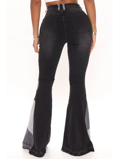 Colorblock High Waist Flared Denim Jeans