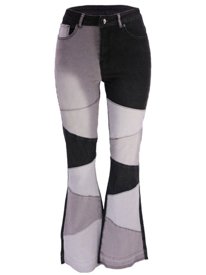 Colorblock High Waist Flared Denim Jeans