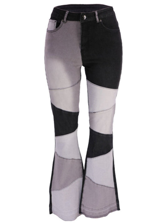 Colorblock High Waist Flared Denim Jeans