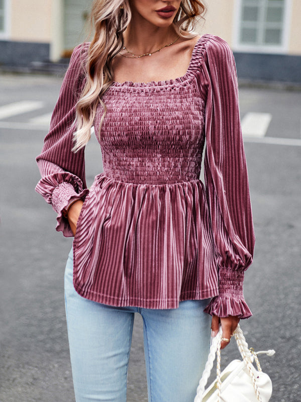 Velvet Ruffle Long Sleeved Top