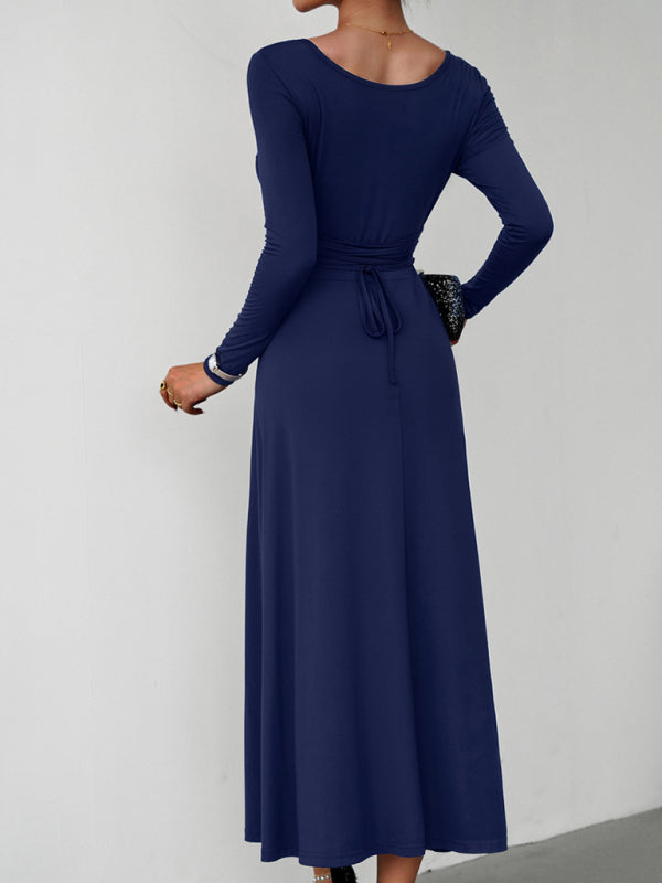 Elegant Waist Long Sleeve Maxi Dress