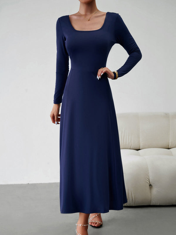 Elegant Waist Long Sleeve Maxi Dress