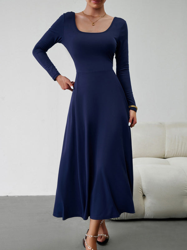 Elegant Waist Long Sleeve Maxi Dress