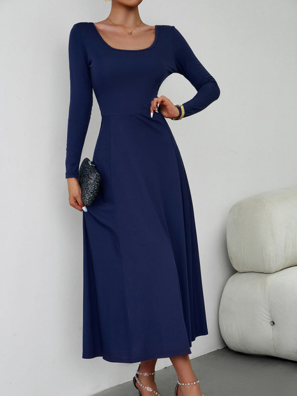 Elegant Waist Long Sleeve Maxi Dress