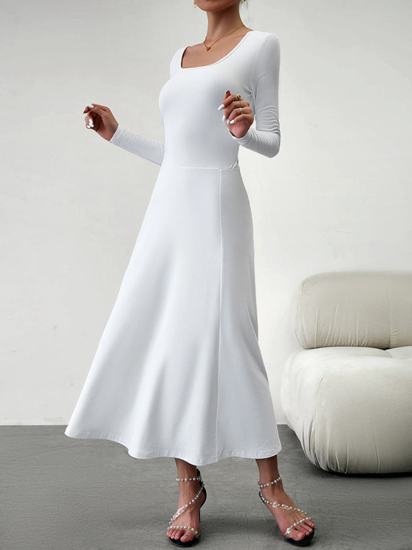 Elegant Waist Long Sleeve Maxi Dress