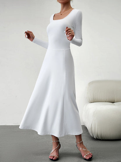 Elegant Waist Long Sleeve Maxi Dress