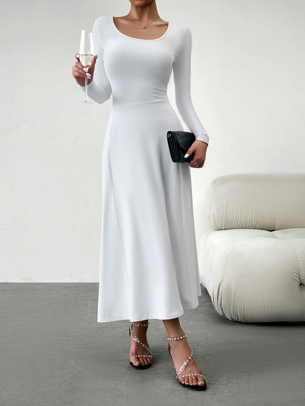 Elegant Waist Long Sleeve Maxi Dress