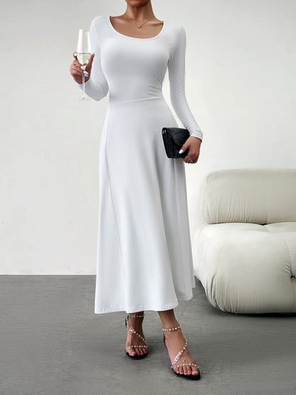 Elegant Waist Long Sleeve Maxi Dress
