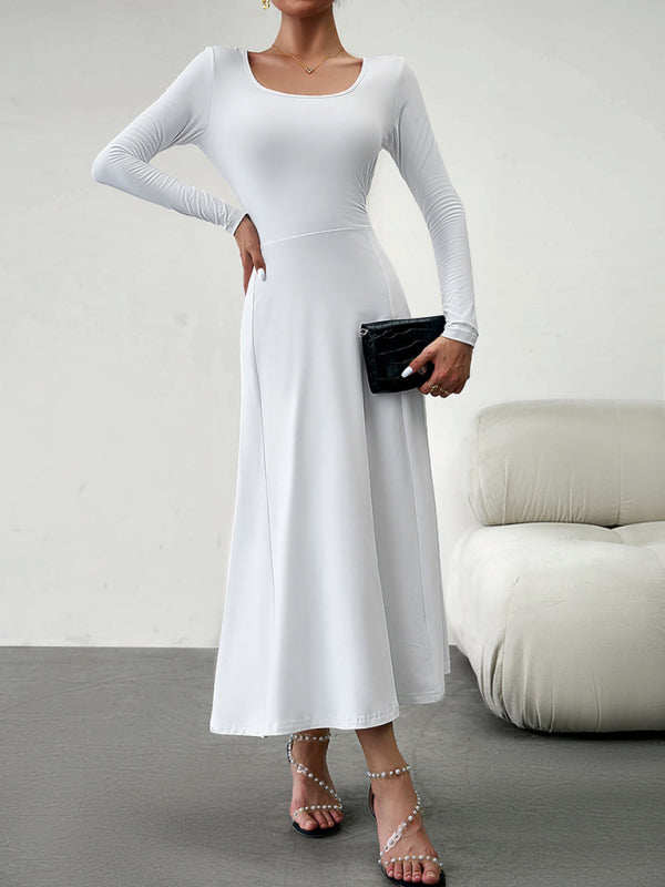 Elegant Waist Long Sleeve Maxi Dress