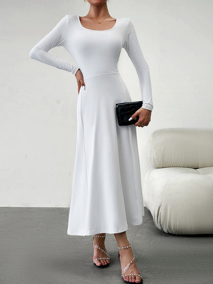 Elegant Waist Long Sleeve Maxi Dress