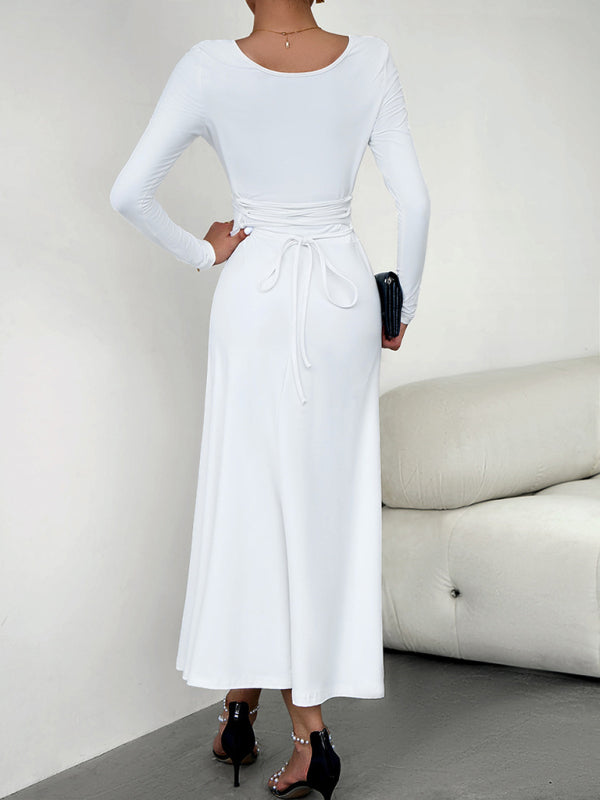 Elegant Waist Long Sleeve Maxi Dress