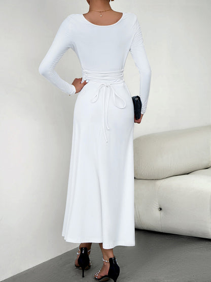 Elegant Waist Long Sleeve Maxi Dress