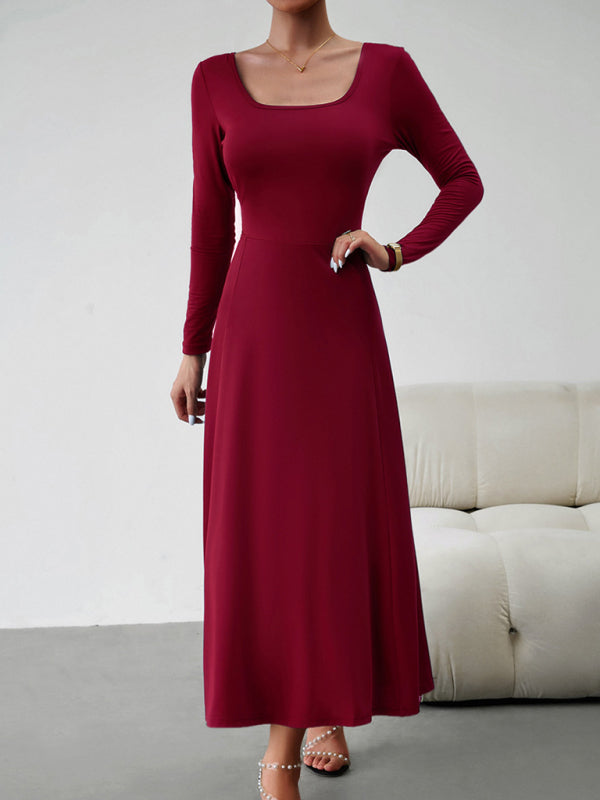 Elegant Waist Long Sleeve Maxi Dress