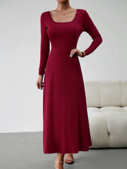 Elegant Waist Long Sleeve Maxi Dress
