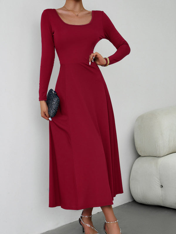 Elegant Waist Long Sleeve Maxi Dress
