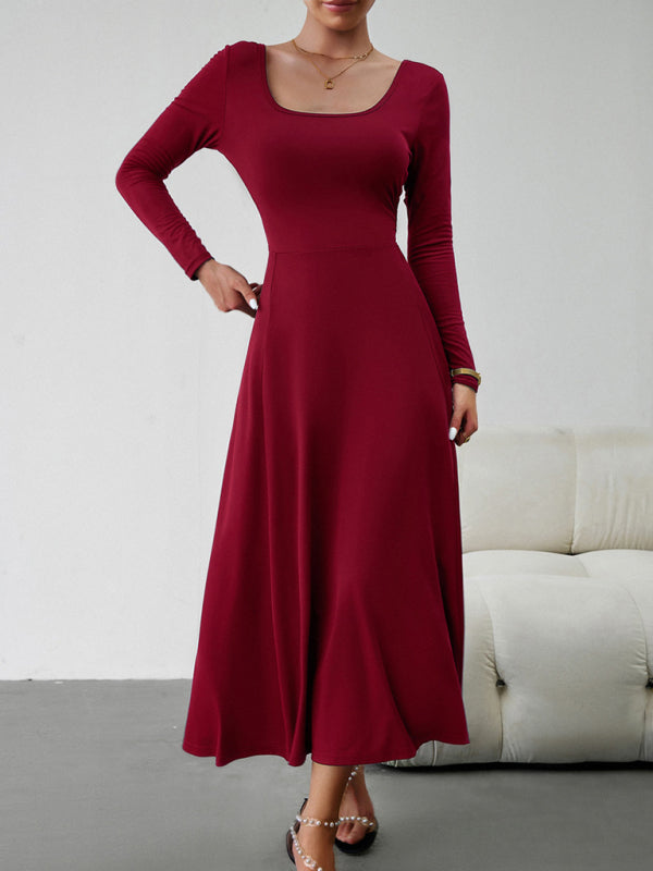 Elegant Waist Long Sleeve Maxi Dress