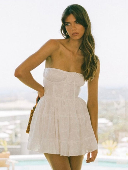White Embroidered Lace A-Line Dress