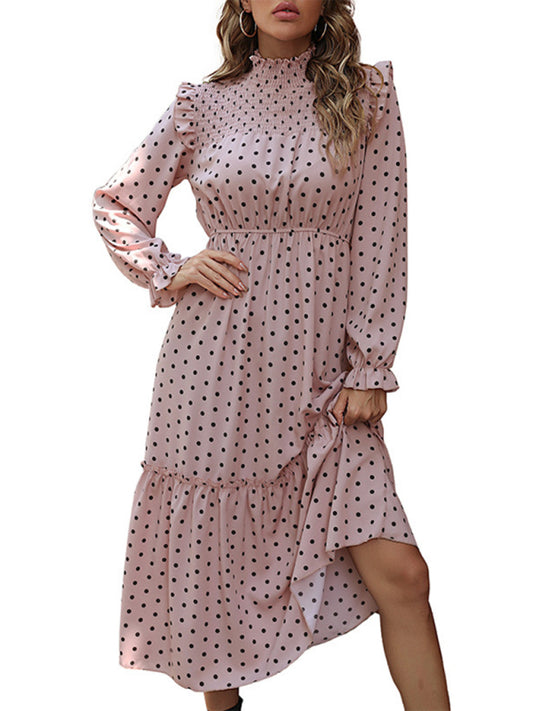 Polka Dot Long Sleeve Mid Length Dress